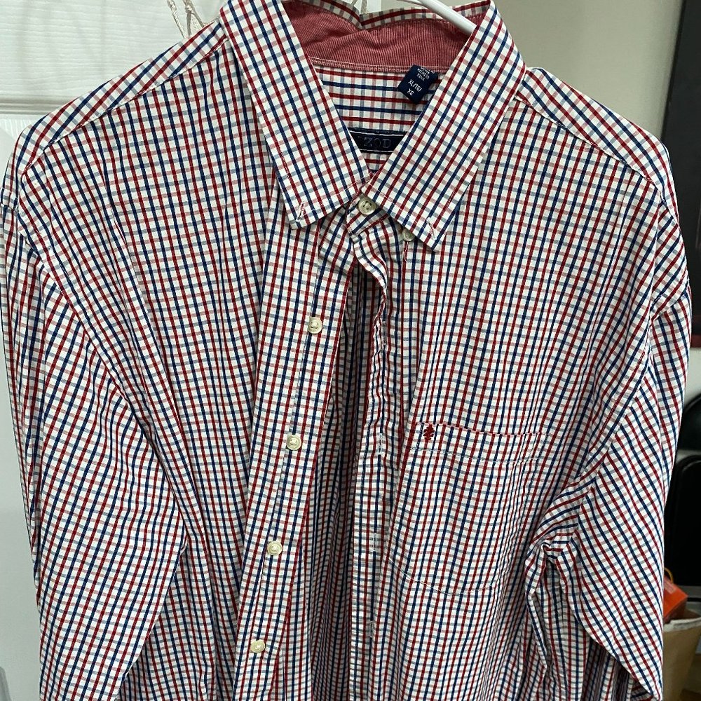 Izod Red White & Blue Button Down Shirt - Size XL